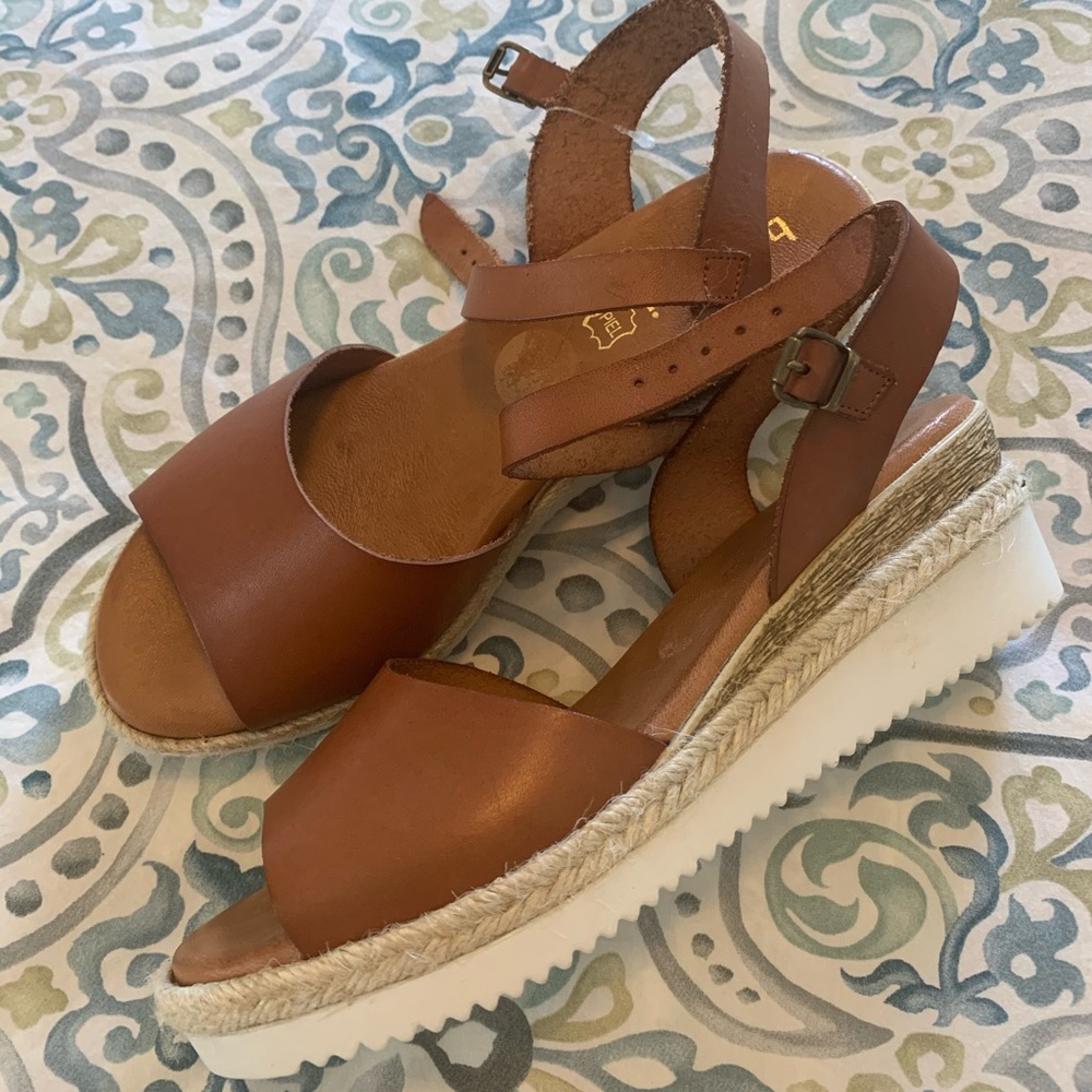 Camel Wedge Sandals- Size 9